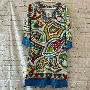 NWT Barbara Gerwit Fish Themed Engineered Knit V-Neck Dress SZ Small